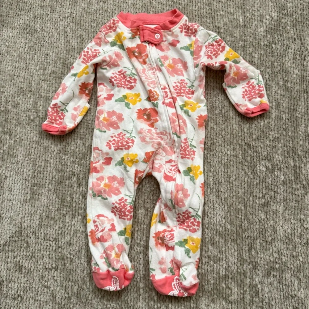 Burt’s Bees Baby Organic‎ Cotton Floral Zip Footed Sleeper Newborn Pastel Comfy